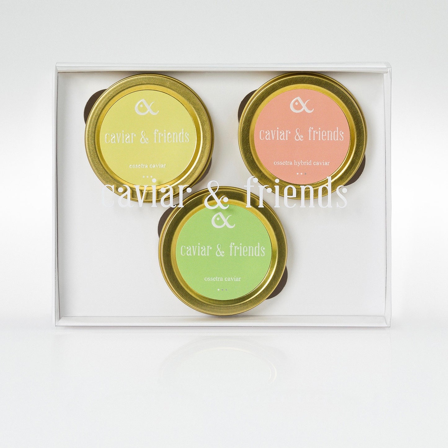 Set degustación de tres latas de caviar; Green, Peach y Yellow